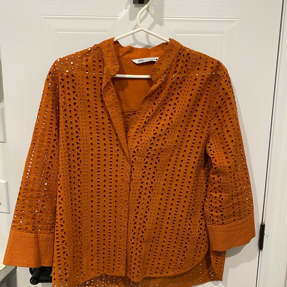 Zara Burnt Orange Eyelet Top